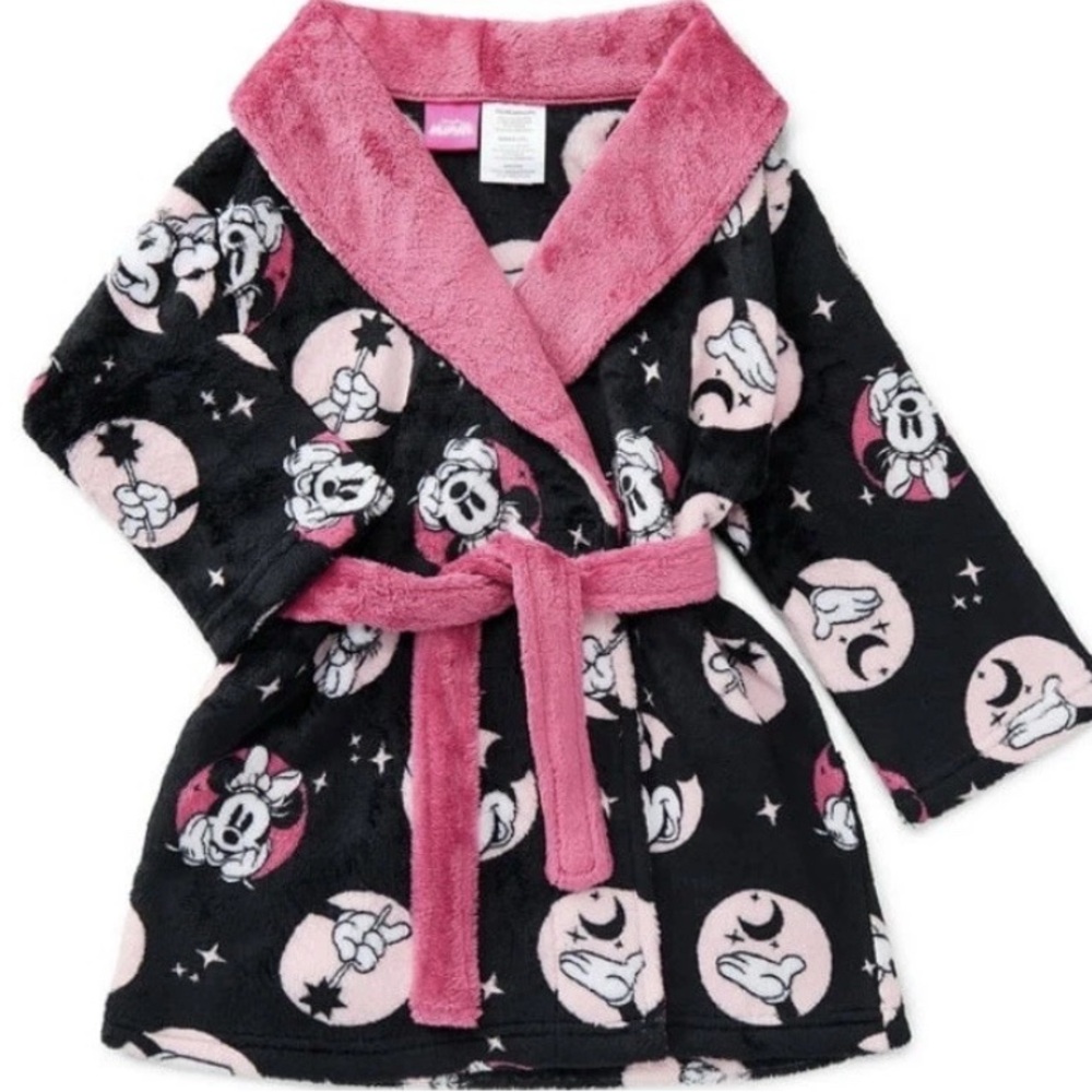 Disney Minnie Mouse Black & Pink Plush Girls' Robe size 2T